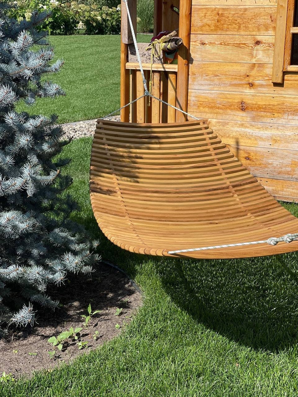 Handcrafted Wooden Hammock Lounger – Natural Oak