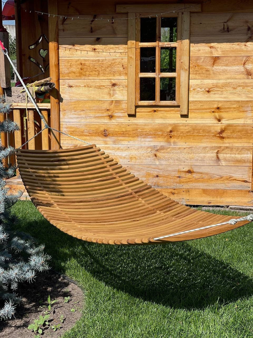 Handcrafted Wooden Hammock Lounger – Natural Oak